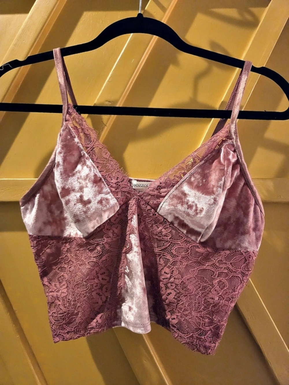 BOZZOLO Lace Velvet Camisole in Pink Size Large